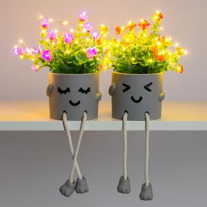 Cute Fake Plants, Flower Pots with String Lights, Fake Plants Artificial For Desk Dcor, Office Decor for Women, Shelf Decor for Gift, Bathroom Small Plants Decoration, Mini Plants Window Sill Decor