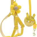 PETCARE Cute Flower Dog Harness and Bowtie Leash Set Easy Walk Puppy Dog Halter Harness for Dogs Girl Step in Dogs Harnesses with Buckle (Yellow, Chest Adjustable 11"-17", Rope Width 0.59") M