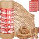JARLINK Honeycomb Packing Paper, 15"x 412' Bubble Packing Wrap for Packing/Shipping/Moving, Eco-Friendly Bubble Packing Paper Wrapping Roll, Recyclable Moving Supplies With 30 Fragile Sticker Labels
