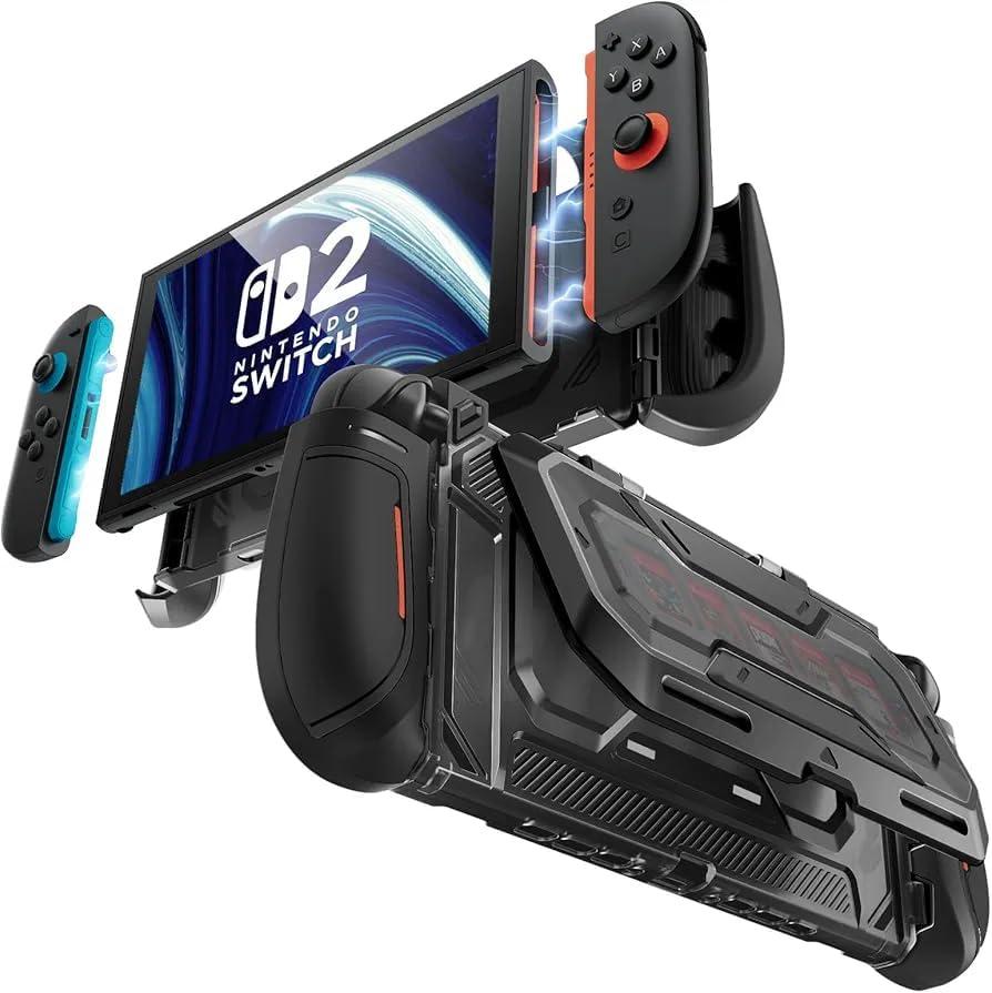 Mumba Dockable for Nintendo Switch 2 Case with Flip Stand, [Titan] Ergonomic Switch 2 Grip Protective Cover Holds 5 Game Cards & 2 TF Cards TPU Accessories and Quick-Release Joy-Con Design(Black)