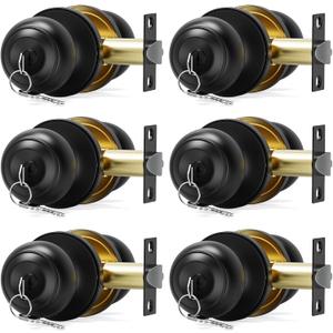 6 Pack Door Knob with Lock, Keyed Different Entry Door Knobs, Interior and Exterior Round Ball Door Lock for Front Bedroom or Bathroom, Door Knobs Matte Black Finish