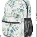 Miaoquhe Sage Green Leaves Backpacks for School Student, Watercolor Eucalyptus Leaf Laptop Backpacks for Kids Boys Girls, Floral Bookbags for Outdoors Travel Hiking Camping, 17.32x12.59x5.90 inch
