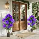 2 Set Artificial Hydrangea Trees, Faux Silk Hydrangea Plant in Pot for Indoor Outdoor Decoration, Hydrangea Topiary for Garden Office Home Porch Patio Decor (2, BlueViolet)