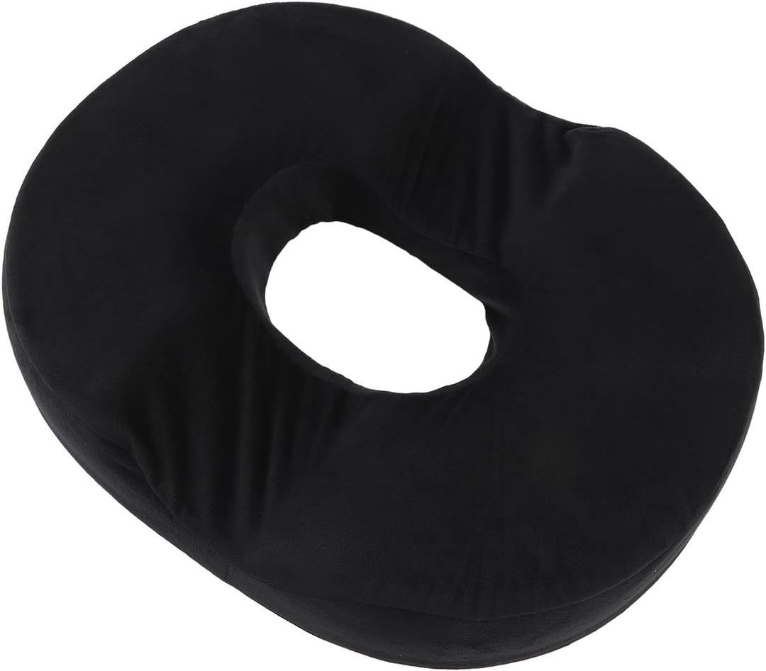 Donut Pillow for Sitting Memory Foam Ergonomic Breathable Hollow Office Chair Cushion Pad, Comfortable Support for Long Hours at Desk or Car, Great for Home and Office Use, Black