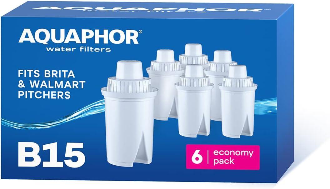 AQUAPHOR B15 Water Filter Replacement (6) - Fits Brita Pitcher - 45 Gallons per Filter