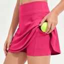 Hvididan Girls Tennis Skirts A-line Skorts Golf Skirts Layered Ruffle Athletic Skirts with Pockets Rose Pink 13-14 Years