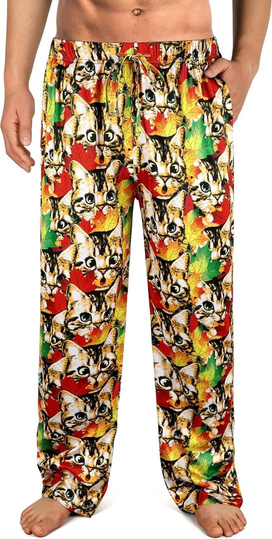 Mens Christmas Pajama Pants,Novelty Funny Soft Pj Sleep Lounge Bottoms with Pockets & Drawstring (L)