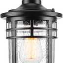 Darkaway Outdoor Pendant Lights for Porch, Outdoor Chandelier Hanging Porch Lights Ceiling Mount Aluminum with Seeded Glass for Front Porch Gazebo Patio (Medium, Black)