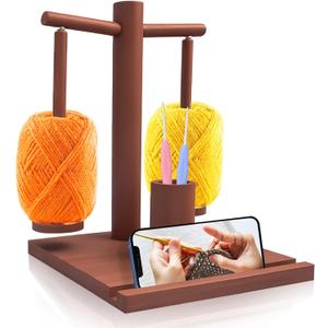 Wooden Yarn Holder for Crocheting and Knitting, Magnetic Yarn Holder with 2 Spinner, Yarn Holder Spinner for Crochet Lovers