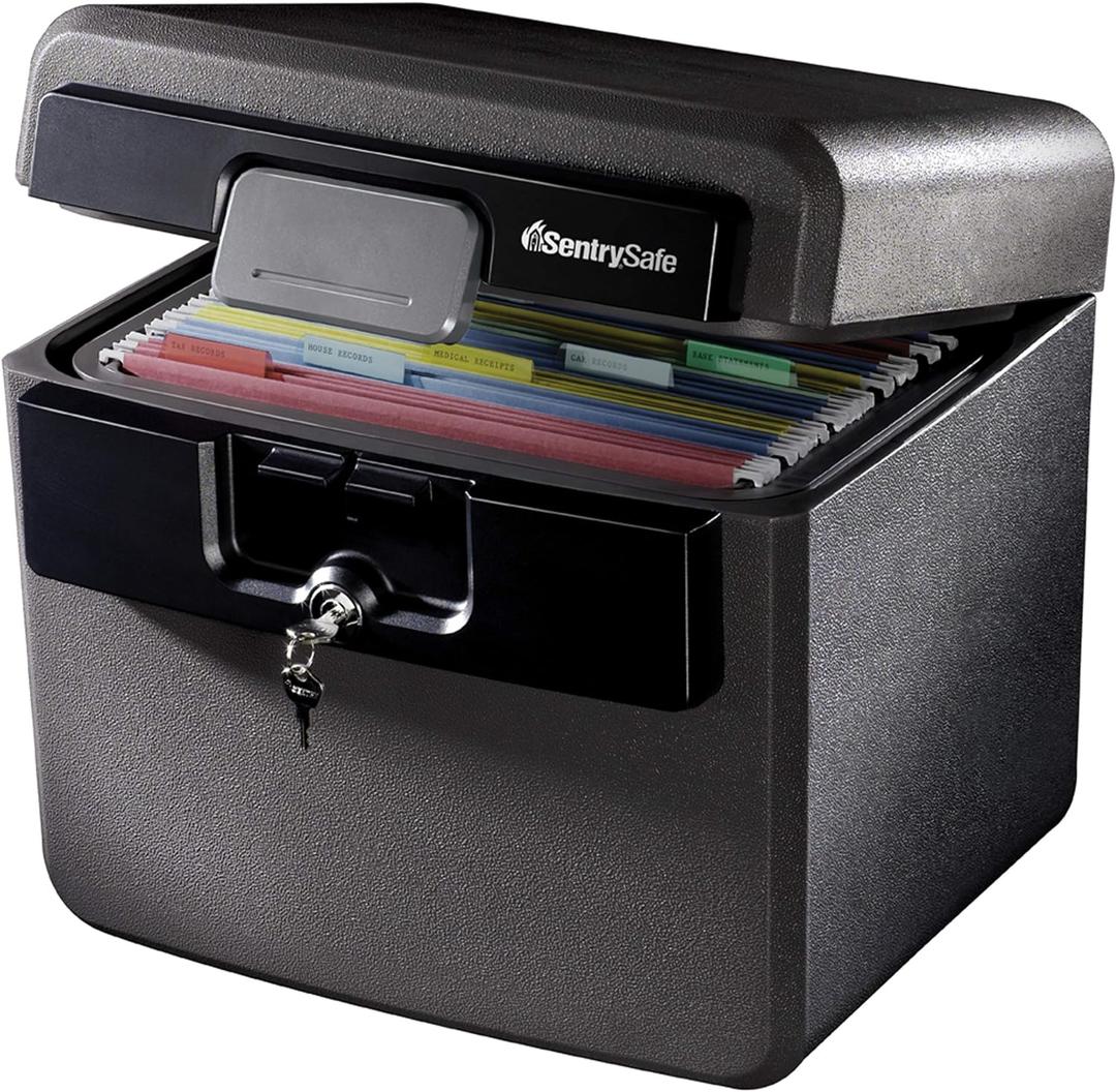SentrySafe Black Fireproof and Waterproof Safe, File Folder and Document Box with Key Lock, Ex. 14.3 x 15.5 x 13.5 inches, HD4100 SentrySafe Black Fireproof and Waterproof Safe, File Folder and Document Box with Key Lock, Ex. 14.3 x 15.5 x 13.5 inches, HD4100