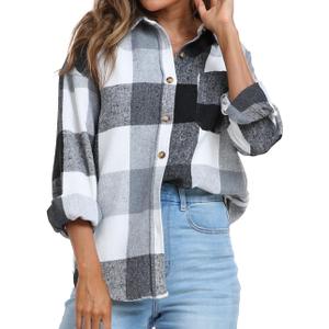 QIXING Womens Corduroy Button Down Shirt Casual Oversized Long Sleeve Blouses Tops (XXL)