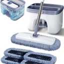 Flat Microfiber Mop and Bucket Set with Wringer, 360 Spin Mop for Floor & Wall Cleaning, 17.7x9in Wide Head, 4 Washable Pads, Hands-Free