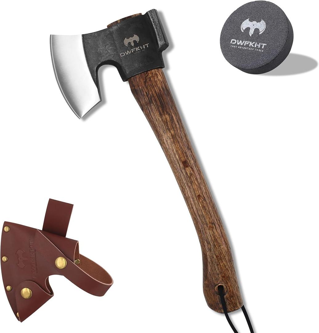 14.4" Hatchet, Camping Axe, Survival Axe with Sheath, Bushcraft Hatchet with 1065 Carbon Steel and Beech Handle for Wood Chopping  Perfect for Outdoor Survival and Adventures