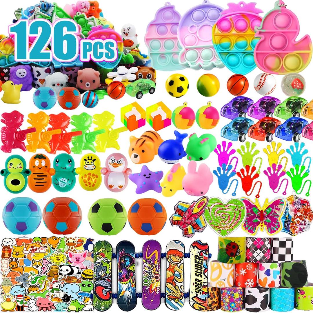 126 Pcs Prizes for Kids Classroom, Treasure Box Toys for Classroom, Treasure Chest, Birthday Party Favors for Kids 4-8, Pinata Fillers Goodie Bag Stuffers, Bulk Valentines Gift for Kids Classroom