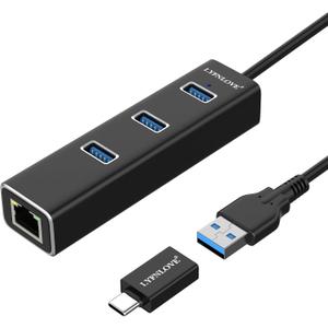 USB Hub 3.0 with Ethernet, Multi Port Hub Splitter for Laptop, Aluminum Multiple Extender for Laptop, USB to Ethernet Adapter Expander for MacBook Pro/Air, iMac