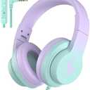 Candy Bila Kids Headphones, Wired Headphones for Kids Over Ear with Microphone, 85/94dB Volume Limiter Headphone for Girls Boys, Foldable Headphone for Learning & Entertainment, Gradient Purple : Electronics