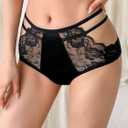 Womens Lace G-String Thongs Panties Underwear Low Rise T-Back Underpants (Black, S)