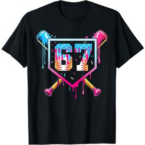 Baseball Ice Cream Drip Number 67 Player 67th Birthday T-Shirt, Small