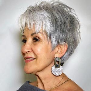 PHOCAS Short Curly Gray Pixie Wig with Bangs Layered Short Wigs For Women Daily Cosplay Synthet Short Cut Wigs