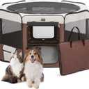 Dog Playpen Portable Pet Play Pens for Small Dog/Cat/Rabbit/Chicks, Cat Playpen Indoor/Outdoor with Carring Case, Removable Zipper Top and Bottom (Brown, Small (28"x28"x14"), 8)