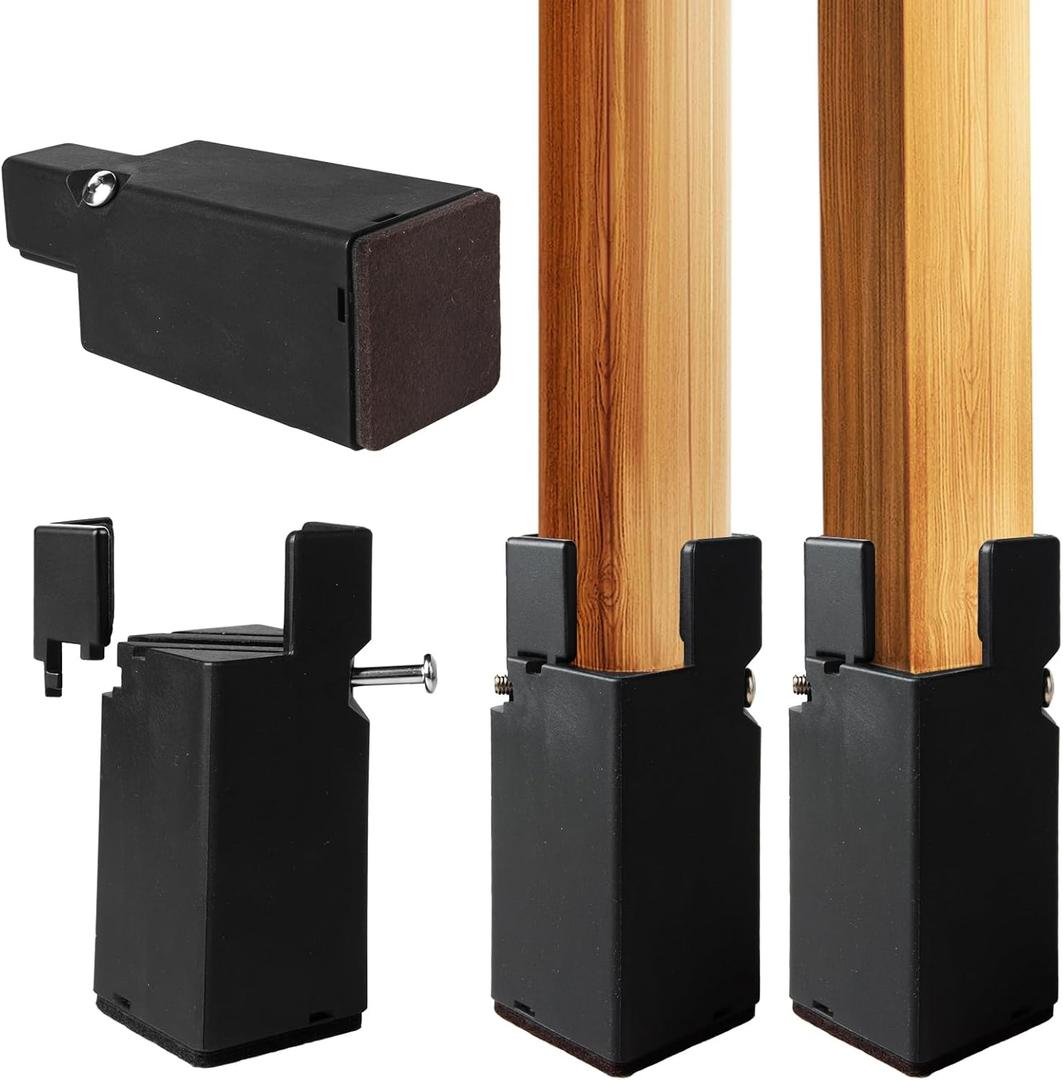 INFTYLE 4 Pack Adjustable Bed Risers 4 Inch, Chair Risers with Screw Clamp, Heavy Duty Sofa Tables Furniture Risers Fit for Square/Round Furniture Leg Diameters 0.8-1.6 inch, Support up to 400 lbs