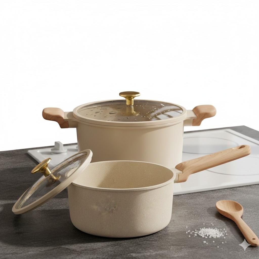 CAROTE 1.6Qt & 3.0Qt Sauce Pan Sets with Lid Ceramic Nonstick Pot Set Non Toxic Saucepan with Stay-cool Handle Small Kitchen Cooking Pots, Easy to Clean, Induction Comptable, PFOA FREE