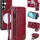 Wallet Case for Samsung Galaxy S24 with Card Holder/Crossbody Wallet/Strap| RFID Blocking | Magnetic | Kickstand | Detachable | PU Leather Phone Case for Galaxy S24,6.2 in,Wine Red