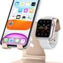 OMOTON Stand for Apple Watch - 2 in 1 Universal Desktop Stand Holder (Not Include Charger) for All iPhone 15 14 13 12 and Apple Watch Series 9/8/SE2/7/6/SE/5/4/3/2(Both 38/40/41/42/44/45mm)-Gold