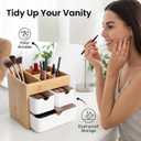 Bamboo Makeup Organizer with 3 Drawers, Dresser Cosmetic Organizer Box,Bamboo Desk Organizer for Home with Adjustable Dividers