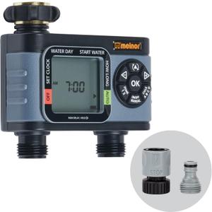 Melnor 65166AMZ HydroLogic Digital Hose Timer, 2-Zone Programmable Watering Timer, Quick Connect Bundle, Black, Grey