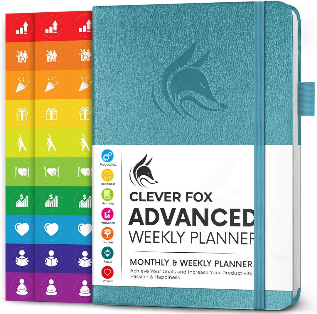 Clever Fox Advanced Weekly Planner  Undated Weekly & Monthly Life Goal Planner for Daily Productivity, Time Management and Hit Your Goals  Day Organizer Journal  Hardcover A5, Aquamarine