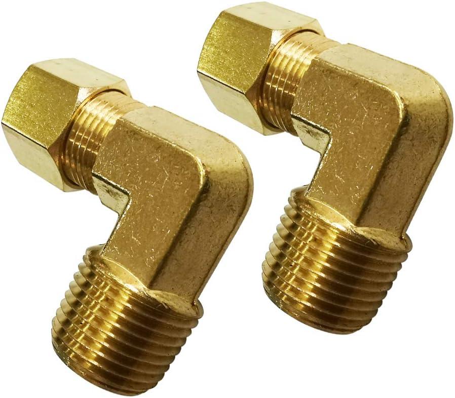 Legines Brass Compression Fitting, Male 90 Degree Elbow, 5/8" Tube OD x 1/2" NPT Male Pipe, Pack of 2
