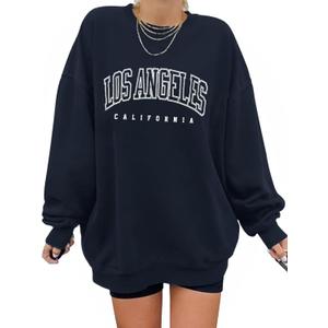 DOOLECK Women's Los Angeles Sweatshirts Oversized Graphic Sweatshirt Crewneck Long Sleeve Casual Sweatshirts (Deep Blue, S)
