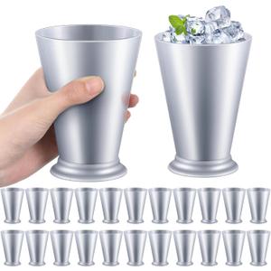 24 Pcs Plastic Mint Julep Cups Bulk 10 oz Silver Cocktail Mint Julep Glasses for Festival Party Supplies Bar Kitchen Restaurant Beer Juice Beverage