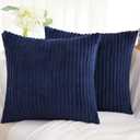 Simmore Decorative Summer Throw Pillow Covers 18x18 Set of 2, Soft Natural Plush Flannel Double-Sided Fluffy Couch Pillow Covers for Sofa Living Room, Navy Blue