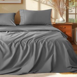 Shilucheng 100% Egyptian Cotton Queen Size Sheets Set - 1000 Thread CountLuxury Cotton Bed SheetsBreathable & Cooling Bedding and Pillow Cases, 16 Inch Deep Pocket - 4 Piece (Grey, Queen)