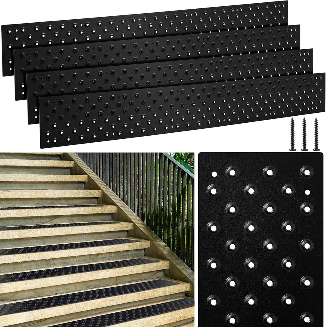 Gisafai 8 Pcs Non Slip Aluminum Stair Tread 30 x 3.75 Inch Metal Stair Nosing Powder Coated Anti Slip Outdoor Treads with Carbon Steel Screws, Easy to Install for Wood Ramp Deck Steps (Black)