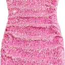 SweatyRocks Girl's Sparkly Sequin Halter Dress Ruched Sleeveless Bodycon Party Dresses (Hot Pink, 12Y) 