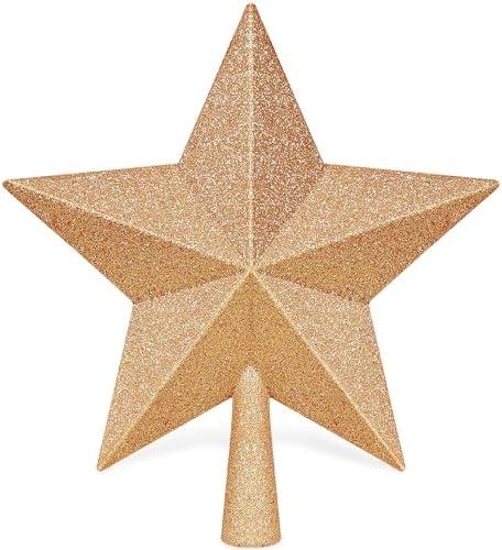 Tree Toppers Christmas Decorations, 10" Champagne Christmas Tree Star Topper, Hard Star Tree Topper Christmas Decorations Glitter Xmas Ornament for Holiday Home Xmas Party Decor Gathering Ornament