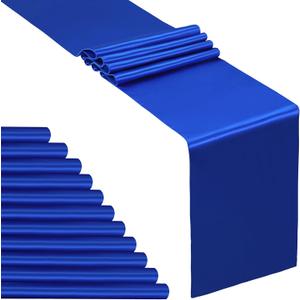 SiinvdaBZX 12 Pcs Royal Blue Satin Table Runner 12 x 108 inches Long, Bright Smooth Satin Wedding Table Runner Decorations for Birthday Parties, Buffet, Banquets, Graduations, Engagements