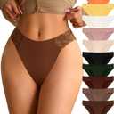 ASIMOON High Waist Bikini Underwear Womens Seamless Lace No Show Panties Soft Stretch High Cut Panties 10 Pack (Large, Multicolor-bikini 10 Pack)