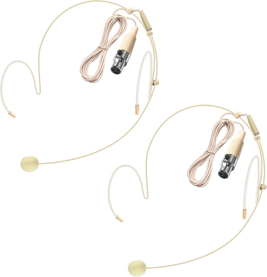 2 Pack Double Earset Headset Microphone Mini XLR Mic 3 Pin TA3F Plug Headworn Over Ear Hanging Condenser Mic in Ear Back Electric Microphone for AKG Samson,Windscreen