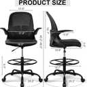 Primy Drafting Chair Tall Office Chair with Flip-up Armrests Executive Ergonomic Computer Standing Desk Chair with Lumbar Support and Adjustable Footrest Ring (Black)