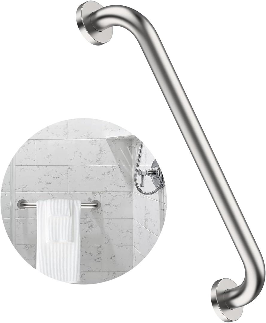 16 Inch Shower Grab Bar Satin Brushed Nickel, ZUEXT Stainless Steel Safety Grab Bar Handle, Bathroom Balance Bar, Safety Hand Rail Support - Handicap, Elderly, Injury, Senior Assist Bath Handle