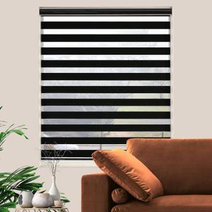 Blackout Zebra Blinds, Dual Layer Free-Stop, Room Darkening Zebra Shades, Blinds for Indoor Windows, Light Filtering Privacy Sheer Shade for Home(24" W X 72" H, Black)