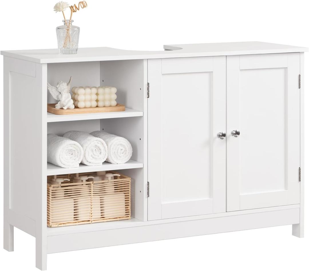 TEENFON 35.4" Pedestal Sink Storage Cabinet with 2 Doors and Adjustable Shelves, Bathroom Sink Cabinet, Under Sink Storage with U-Shape Cut-Out, White, 35.4"W x 12"D x 23.6"H