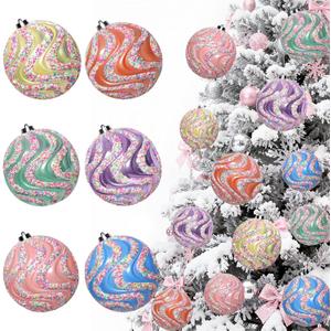 Lanpn 6 Pcs 6" Large Pastel Christmas Ornaments, Big Xmas Ball Outdoor, Plastic Christmas Tree Ornament, Giant Candy Balls Hanging Decor for Candyland Lawn Yard Home Outside, Rainbow Color
