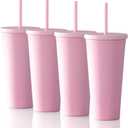 STRATA CUPS Acrylic Tumbler with Lid and Straw (Pack of 4) - 22 oz Pastel Colored Cups, Double Wall Pink Plastic Bulk Tumbler with Lids and FREE Straw Cleaner, Tumblers for Vinyl Projects