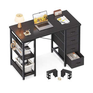 ODK 40 Inch Small Computer Desk with 4 Fabric Drawers, Modern Writing PC Desk for Small Spaces, Study & Home Office Desk with Storage Shelves, Black ODK 40 Inch Small Computer Desk with 4 Fabric Drawers, Modern Writing PC Desk for Small Spaces, Study & Home Office Desk with Storage Shelves, Black
