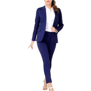 Marycrafts Women’s Two Piece Suits – Business Blazer Pant Suit Set for Work, Professional Outfit, Office Wear, Formal Business Attire 12 Navy